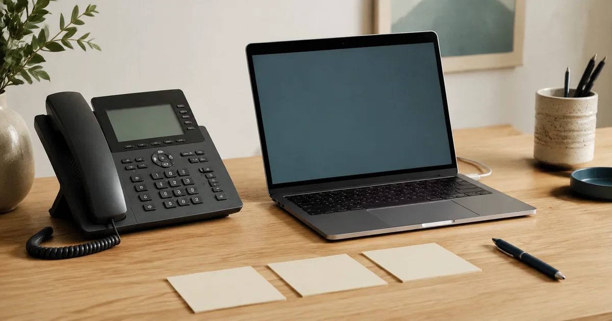 Phone, laptop and planning notes on an office desk