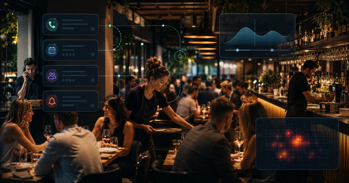 Busy Australian restaurant service showing phone enquiries, bookings, and peak-period call demand