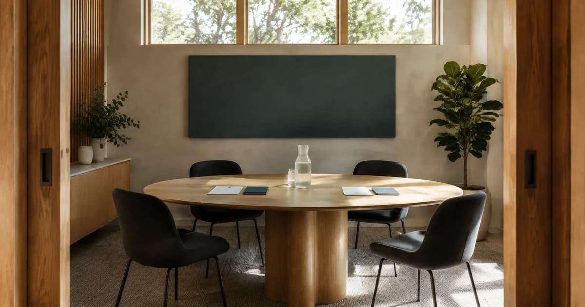 An empty consultation room with papers and notebooks prepared for a client meeting