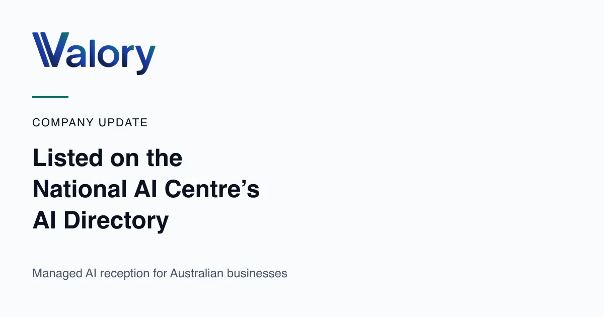 Valory AI wordmark and announcement of its National AI Centre AI Directory listing