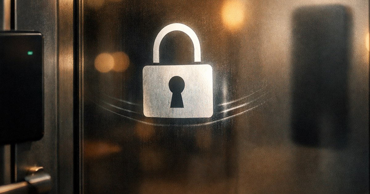 Secure office door with padlock icon representing privacy and call recording controls for AI phone agents in Australia