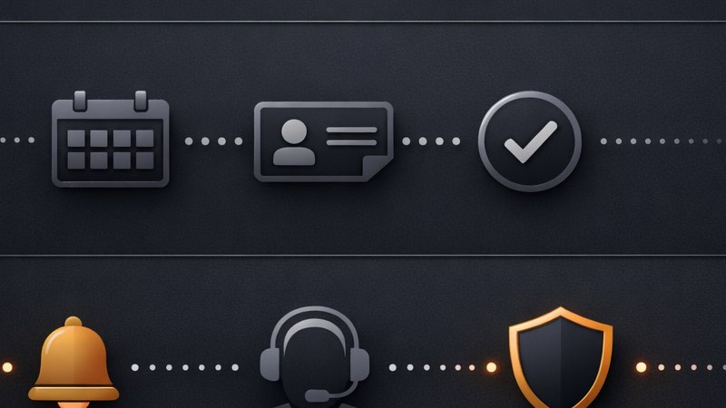 Triage workflow icons showing how calls become bookings, updates, and safe escalations
